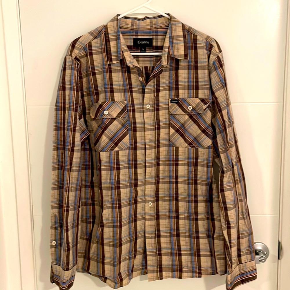 Brixton Tan, Brown & Blue Plaid Button-Down Shirt